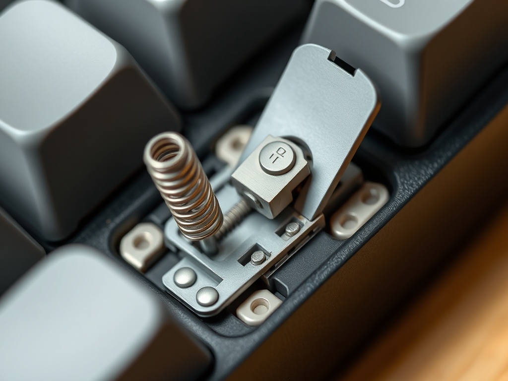 기계식 키보드 내부의 개별 스위치와 스프링 구조를 상세히 보여주는 도식