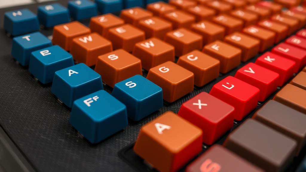 다양한 색상의 기계식 키보드 스위치들이 나열되어 있는 모습